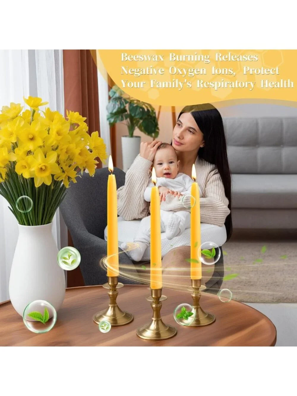 100% Natural Beeswax Taper Candles - 10 Inch, 30 Pack, Non-Toxic, Long-Lasting